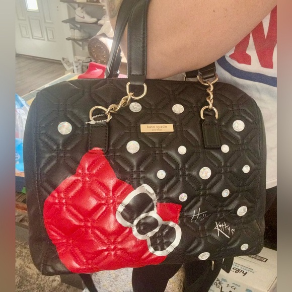 Kate Spade Hello Kitty Purse Black Satchel Crossbody Custom - Picture 7 of 7